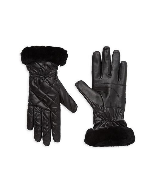 Ugg Black Faux Fur Trim Quited Gloves