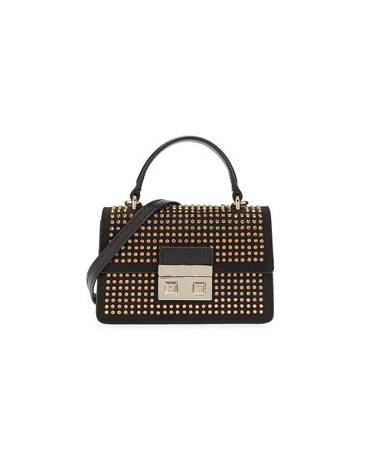 Furla Bella Mini Embellished Leather Top Handle Bag in Black | Lyst