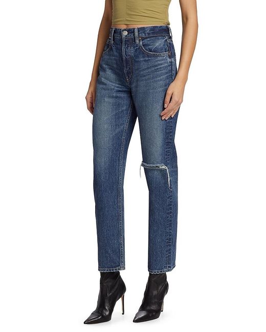 Moussy Blue Widstoe High-Rise Distressed Straight-Leg Jeans