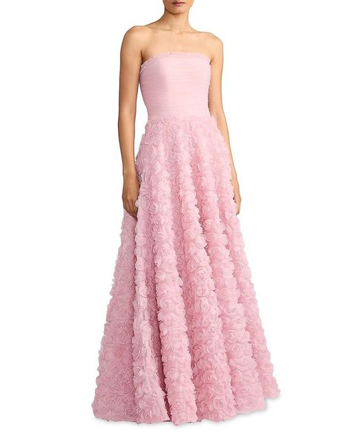 Zac Posen Pink Wicked X Rose Appliqué Tulle Gown