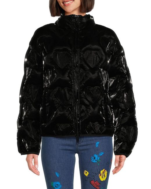 Love Moschino Black Heart Quilted Puffer Jacket