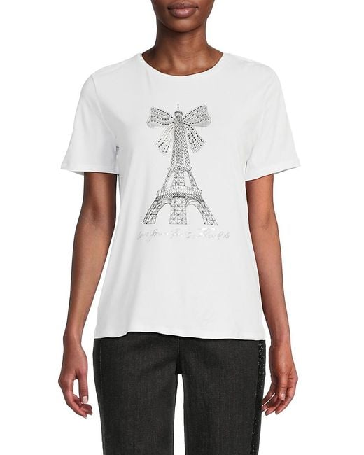 Karl Lagerfeld White Eiffel Tower Bow T-Shirt