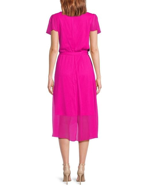 DKNY Blue Belted Faux Wrap Midi-Dress