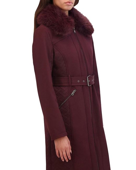 Kenneth Cole Purple Belted Faux Fur Coat