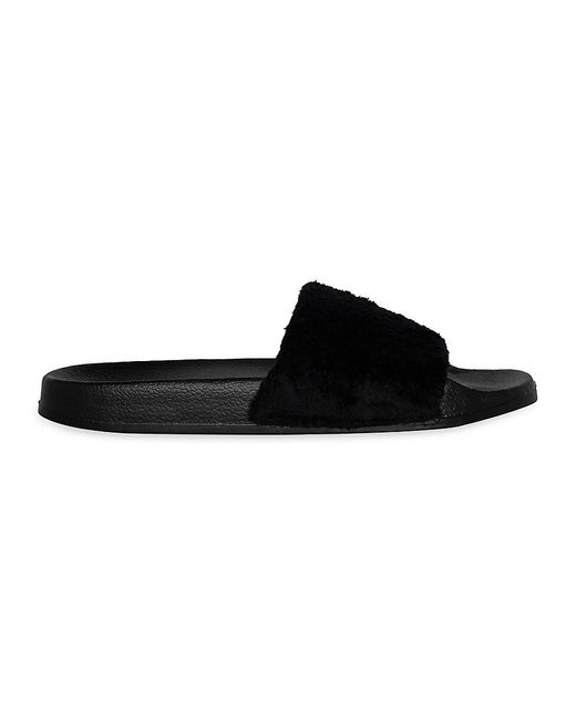 Luxe Faux Fur Black Faux Sheepskin Fur Slides