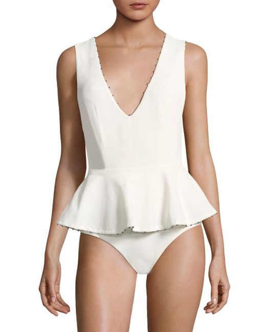Marysia Swim White V-neck Peplum One-piece Swimsuit