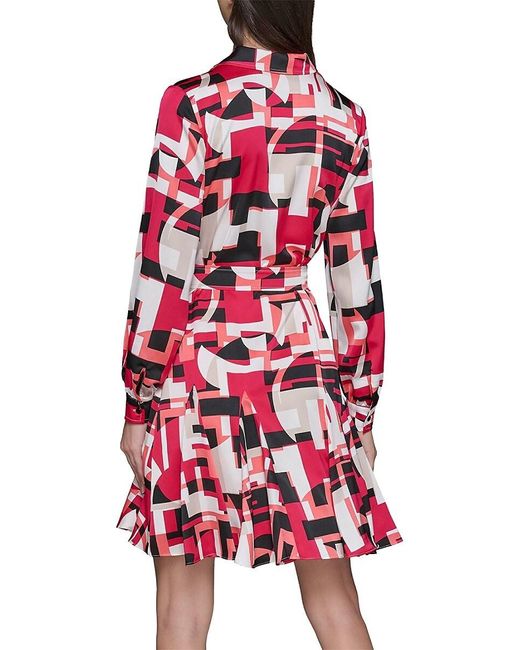 Karl Lagerfeld Red Printed Long-Sleeve Tie-Waist Minidress