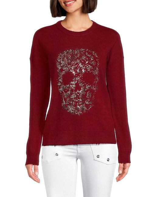 Zadig & Voltaire Red Gaby Embellished Skull Wool & Cashmere Sweater