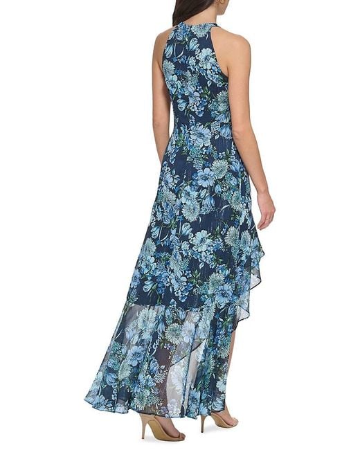 Vince Camuto Blue Floral Chiffon Fit & Flare Maxi Dress
