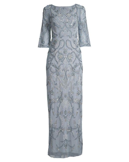 Aidan Mattox Beaded Boatneck Gown in Blue Lyst