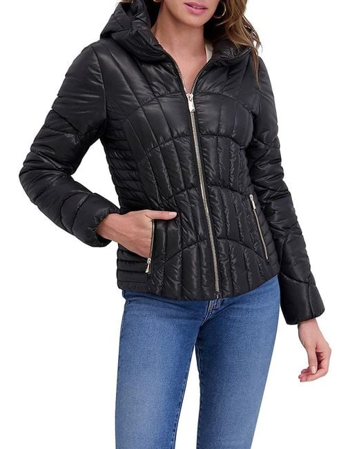 Kensie Blue Cire Quilted Hood Puffer Jacket