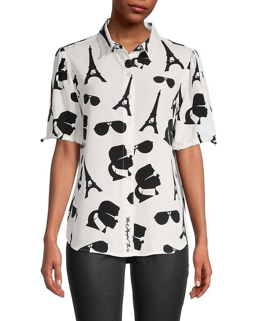 Karl Lagerfeld White Eiffel Tower Button-down Shirt