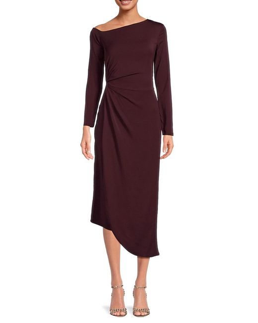 Reiss Red Ruched Asymmetrical Midi Dress