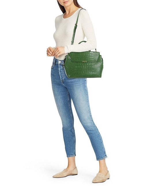 Burberry Croc Embossed Leather Top Handle Bag in Green | Lyst