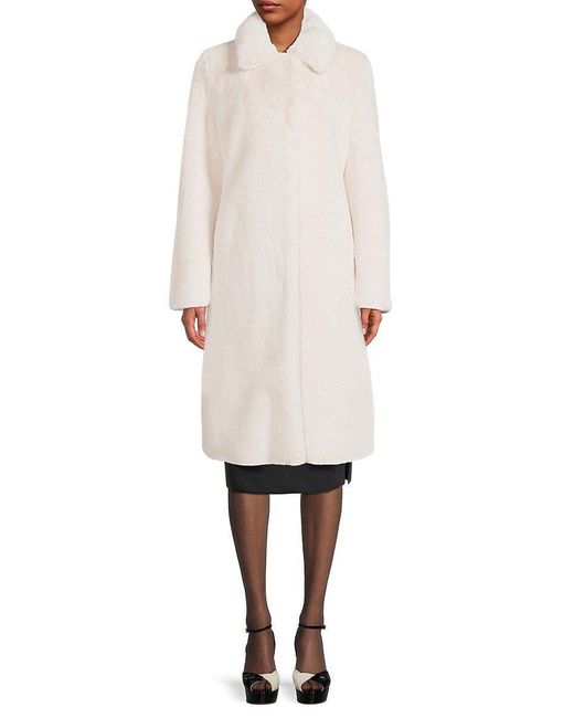 Donna Karan Faux Fur Longline Coat in White Lyst