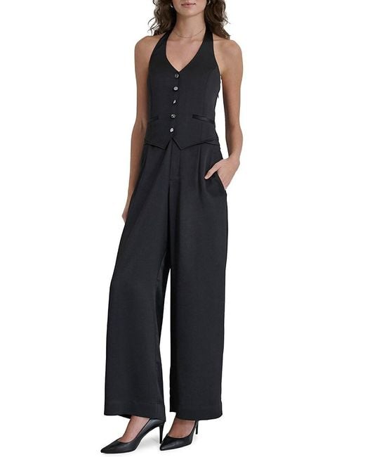 DKNY Blue Sleeveless Tuxedo Jumpsuit