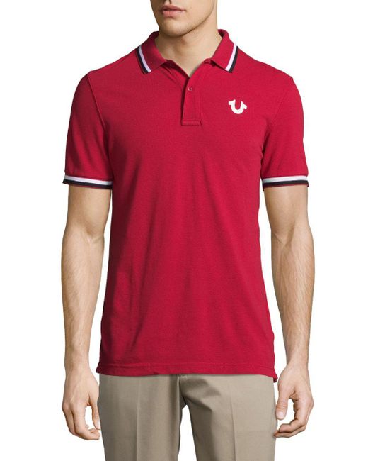 True Religion Red Signature Print Polo Shirt for men