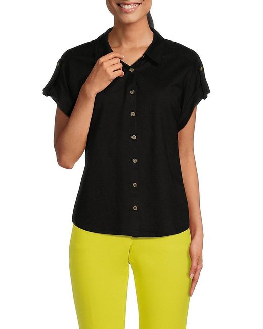 Bobeau Black Short Sleeve Tab Cuff Shirt