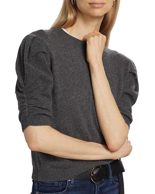 FRAME Black Ruched Sleeve Cashmere & Wool Sweater