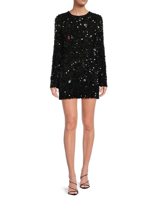 Cynthia Rowley Black Serena Sequin & Rhinestone Embellished Mini Dress