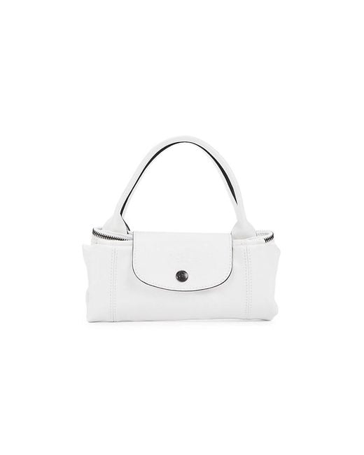 Longchamp White Leather Two Way Tote