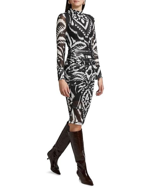 Farm Rio Black Ikat Ruched Tulle Midi-dress