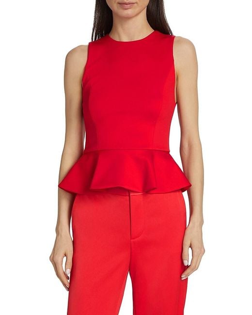 Alice + Olivia Red Poppy Peplum Scuba Top