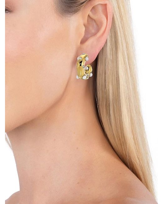 Eye Candy LA Metallic Luxe Mona 14k Goldplated Titanium, Cubic Zirconia & Faux Pearl Hoop Earrings