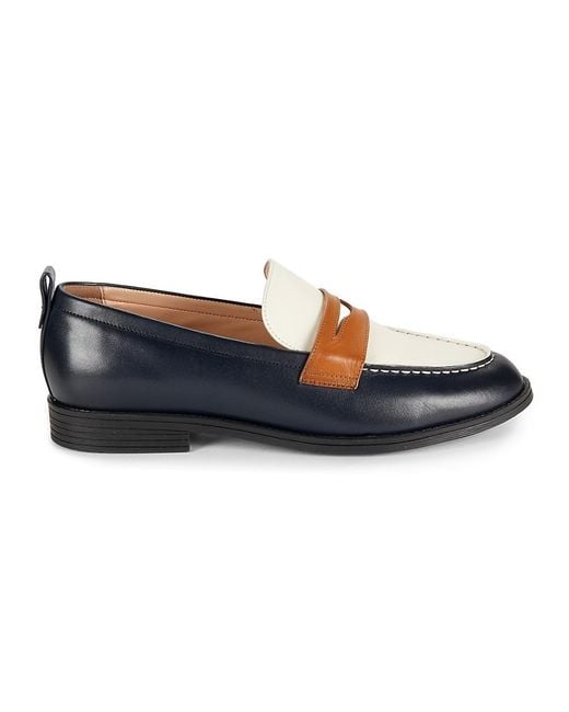 Cole Haan Blue Leather Moc-Toe Penny Loafers