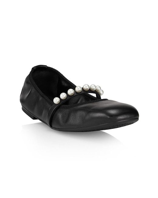 Stuart Weitzman Black Goldie Embellished Leather Ballet Flats