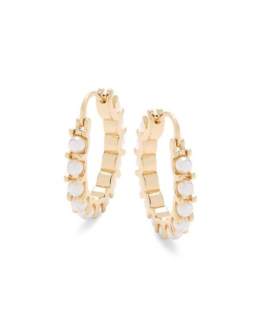 AREA STARS White 14K Goldplated & Round Simulated Pearl Hoop Earrings