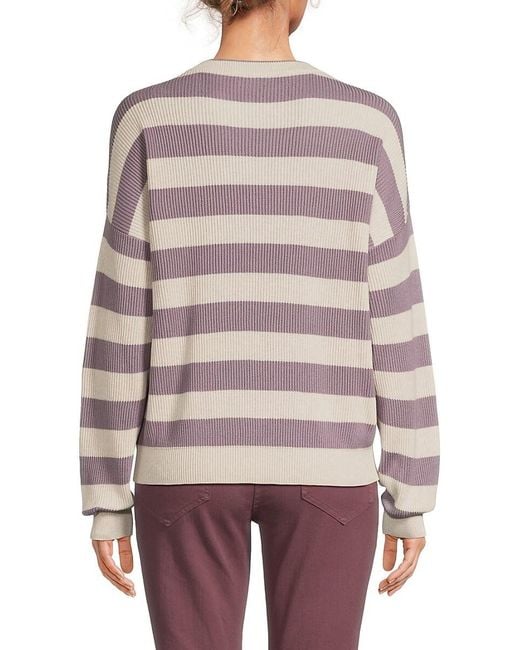 Brunello Cucinelli Gray Striped Cotton Crewneck Sweater