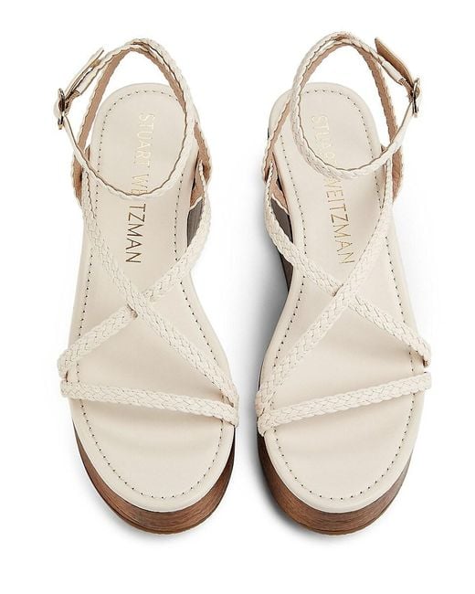 Stuart Weitzman White 60Mm Wovette Woven Leather Wedges