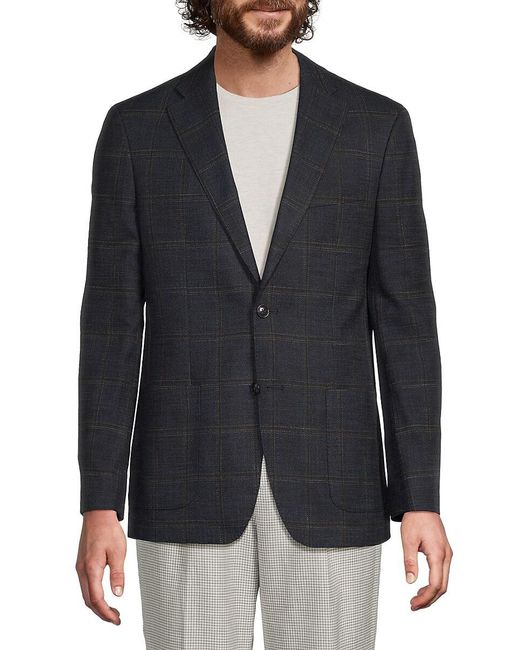 Tommy Hilfiger Black Windowpane Wool-Blend Modern-Fit Sport Coat for men