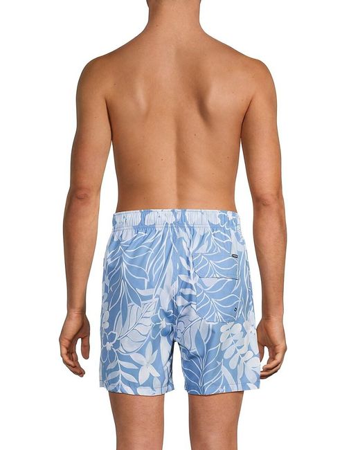 Vintage Summer Blue Tropical Print 4-way Stretch Volley Shorts for men