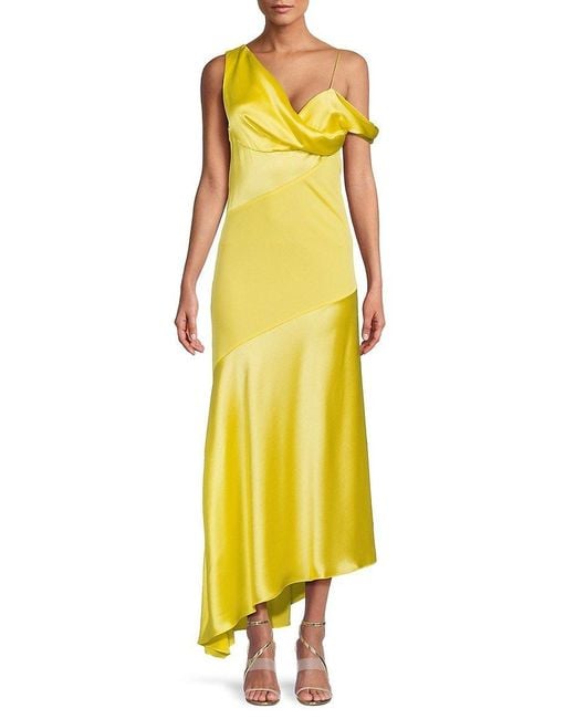 Loewe Yellow Cowlneck Asymmetric Satin Dress