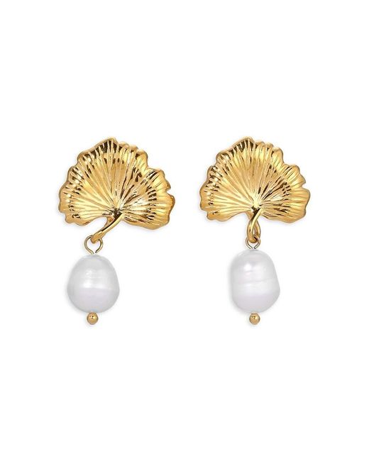 Eye Candy LA Metallic Luxe Rana Goldtone & Faux Pearl Ginkgo Drop Earrings