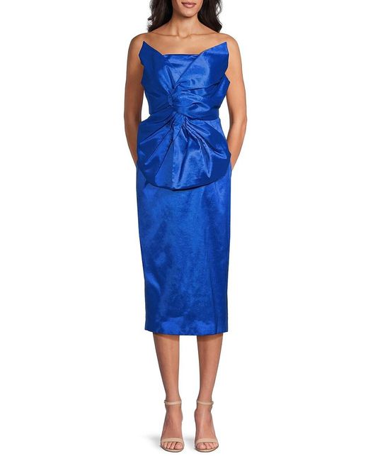 MILLY Women's Blue Harlow Bow Taffeta Midi-Dress