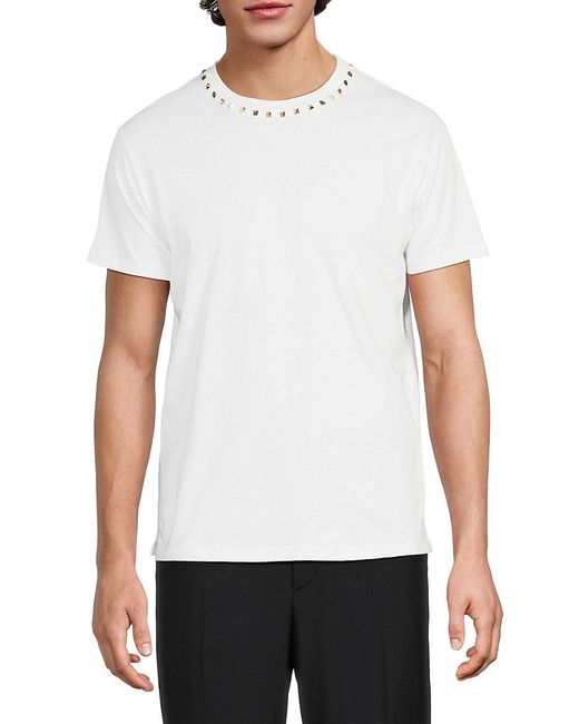 Valentino White Rockstud-Trim Cotton T-Shirt for men