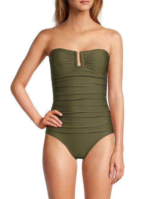 DKNY Green Bandeau Ruched One Piece Swimsuit