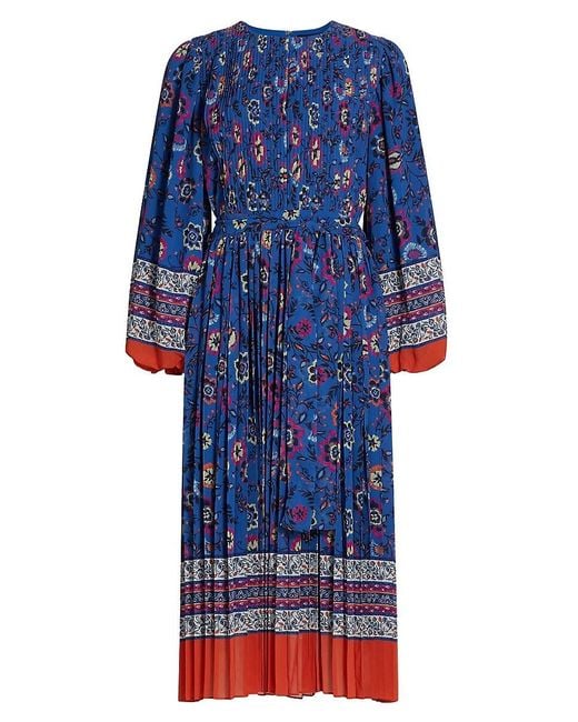 Tahari Blue The Cecilia Pleated Printed Dress