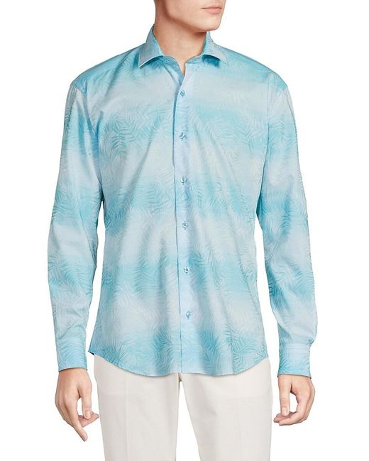 Bertigo Blue Leaf Print Ombre Shirt for men