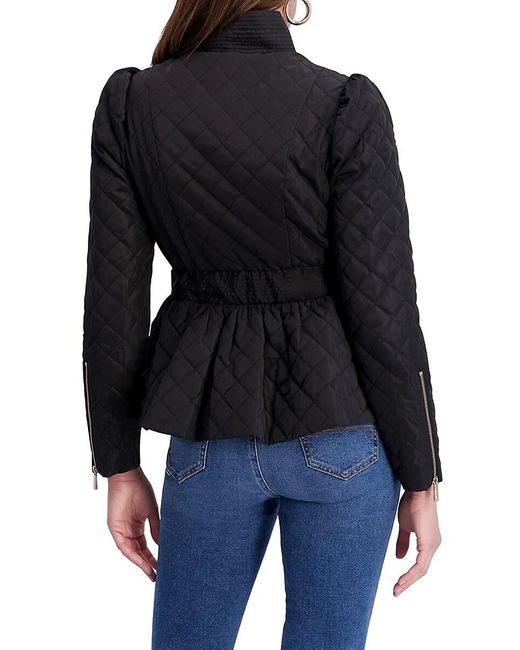 Kensie Black Puff Sleeve Quilted Belted Jacket
