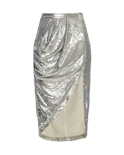 Twp Metallic Lover Sequin Silk Crêpe De Chine Midi Drape Skirt