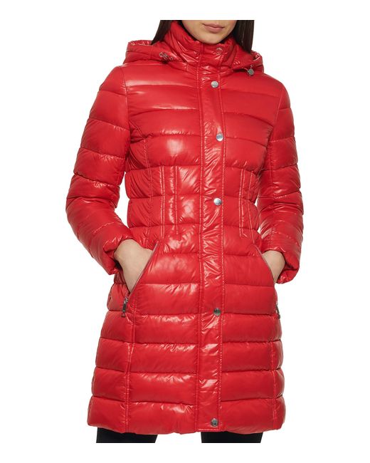 Guess Channel Quilted Puffer Jacket in Red | Lyst