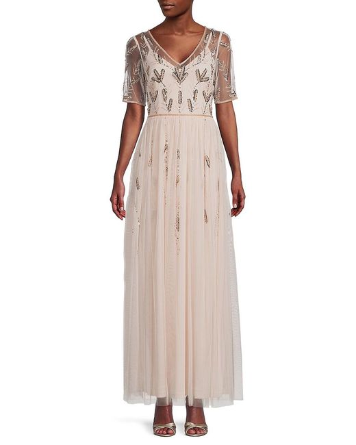 Adrianna Papell Embellished Tulle Gown in Natural Lyst