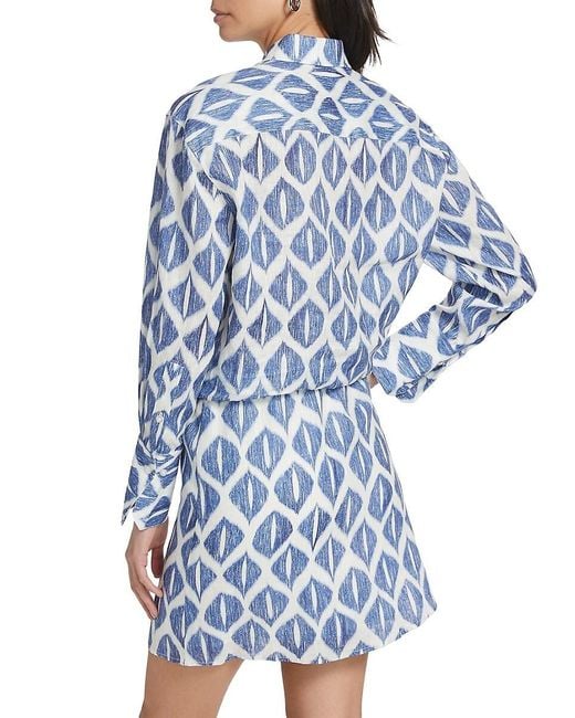 If Only Studio Blue Ikat-Inspired Printed Linen Shirtdress