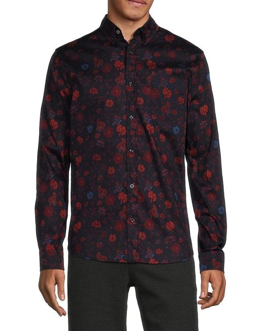Ben Sherman Blue Classic Fit Floral Button Down Shirt for men