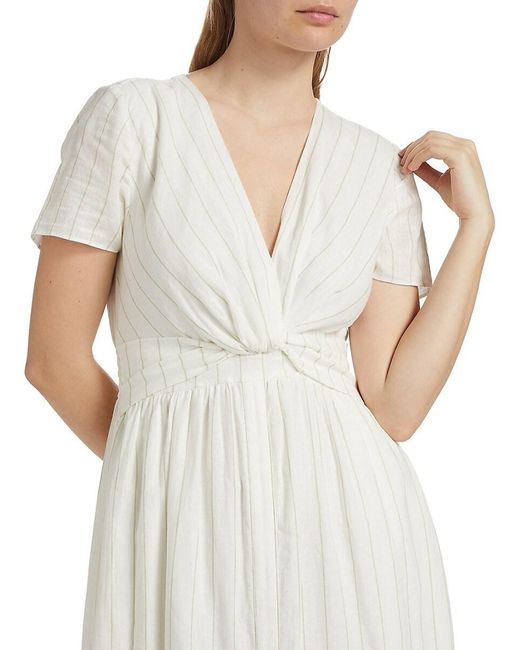 10 Crosby Derek Lam White Esmeray Striped Linen-Blend Midi-Dress