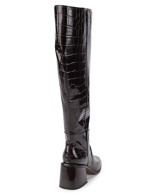 Sam Edelman Black Wade Faux Croc-effect Leather Knee Boots